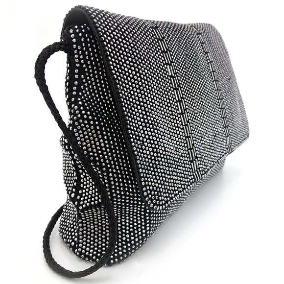 LA REGALE Women's Beaded Clutch Crossbody Handbag Purse in Black - Picture 2 of 10